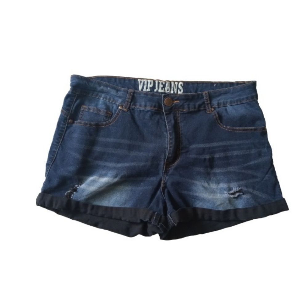 VIP Jeans Blue Dark Wash Distressed Rolled Hem Plus Size Shorts Women's 19/20B